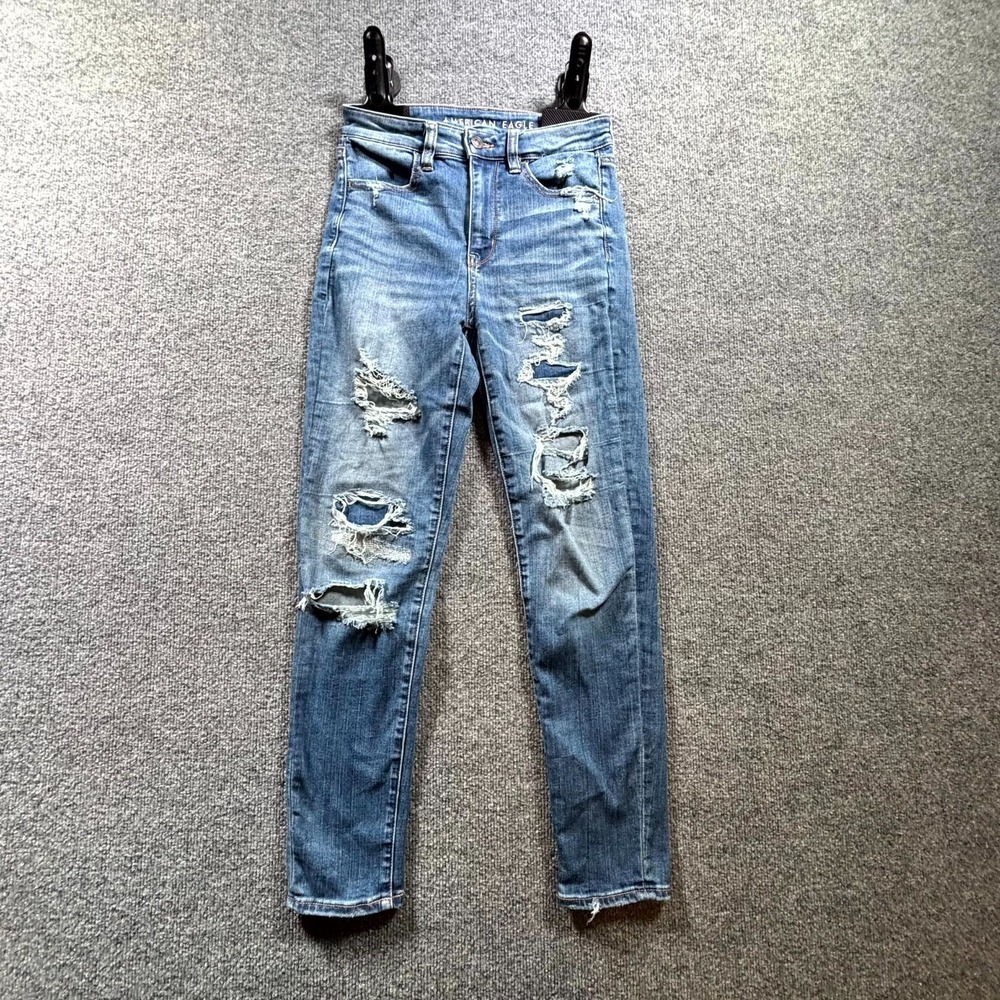 American Eagle High Rise Jegging Jeans Womens 4R Blue Distressed Cropped Denim